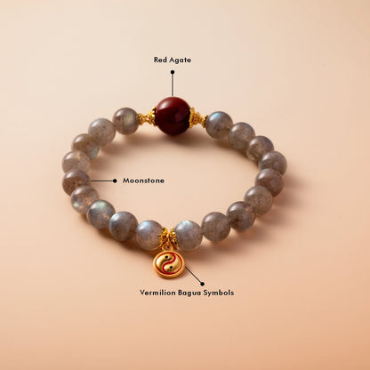 Bracelet For Metal Element Amplified Energy - Moonstone & Red Agate