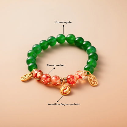 Bracelet For Wood Element Amplified Energy - Green Agate & Flower Amber