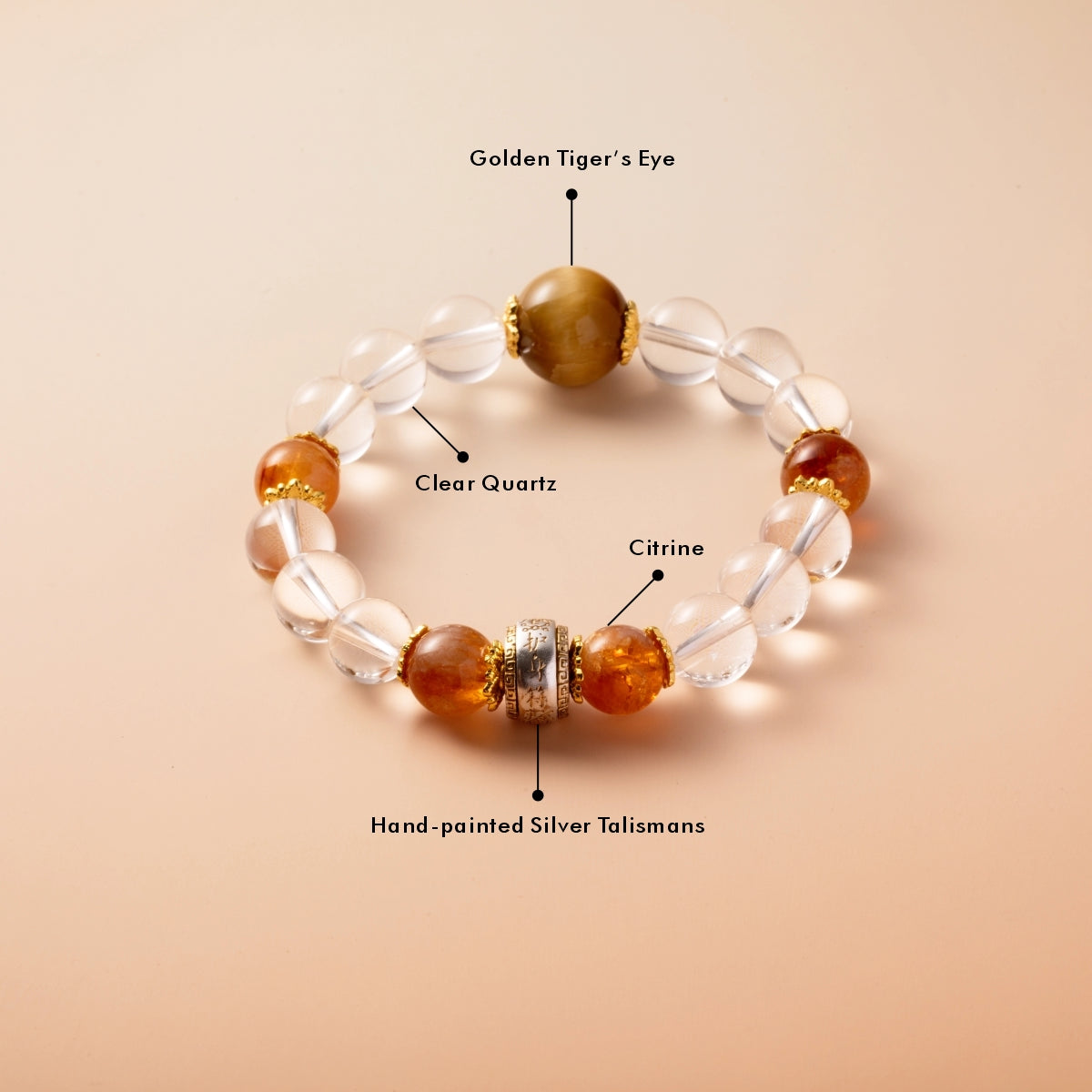Bracelet For Metal Element Gentle & Balance Energy - Clear Quartz & Golden Tiger’s Eye