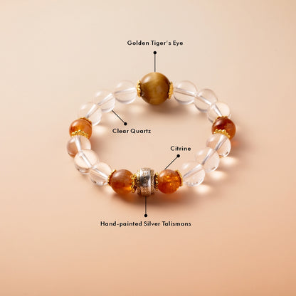 Bracelet For Metal Element Gentle & Balance Energy - Clear Quartz & Golden Tiger’s Eye