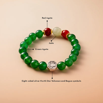 Bracelet For Wood Element Amplified Energy - Green Agate & Red Agate & Jade