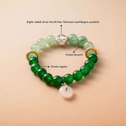 Bracelet For Wood Element Gentle & Balance Energy- Green Agate & Green Quartz
