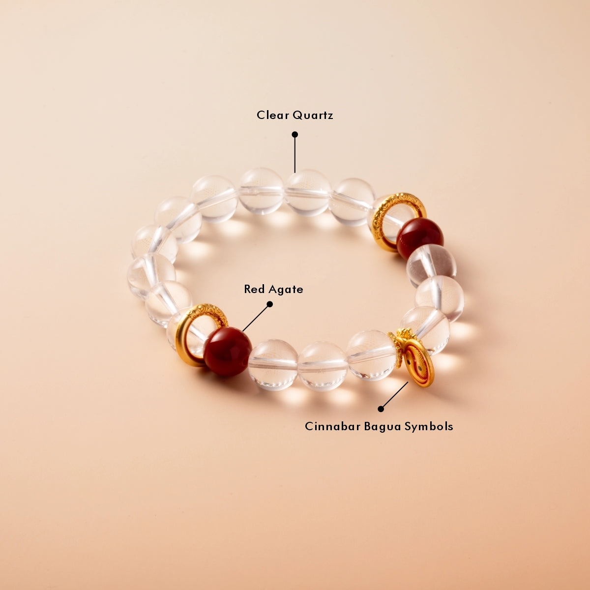 Bracelet For Metal Element Amplified Energy - Clear Quartz & Red Agate