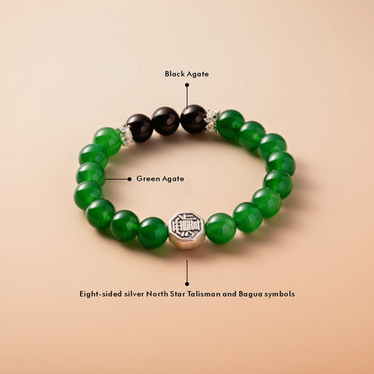 Bracelet For Wood Element Gentle & Balance Energy- Green Agate & Black Agate