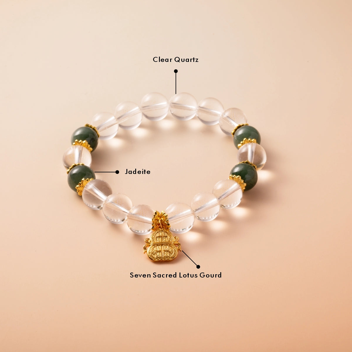 Bracelet For Metal Element Amplified Energy - Clear Quartz & Jadeite