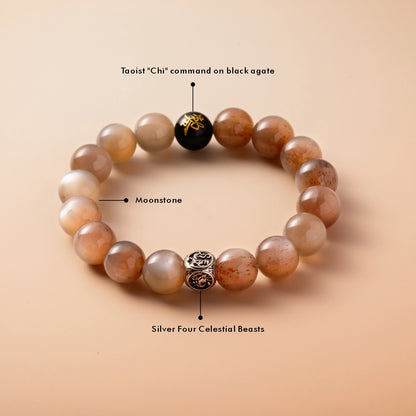 Bracelet For Metal Element Amplified Energy - Moonstone & Black Agate