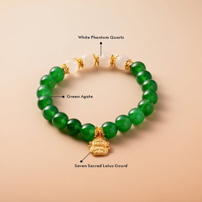 Bracelet For Wood Element Amplified Energy - Green Agate & White Phantom Quartz