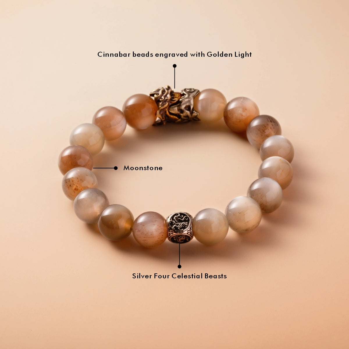 Bracelet For Metal Element Amplified Energy - Moonstone & Cinnabar