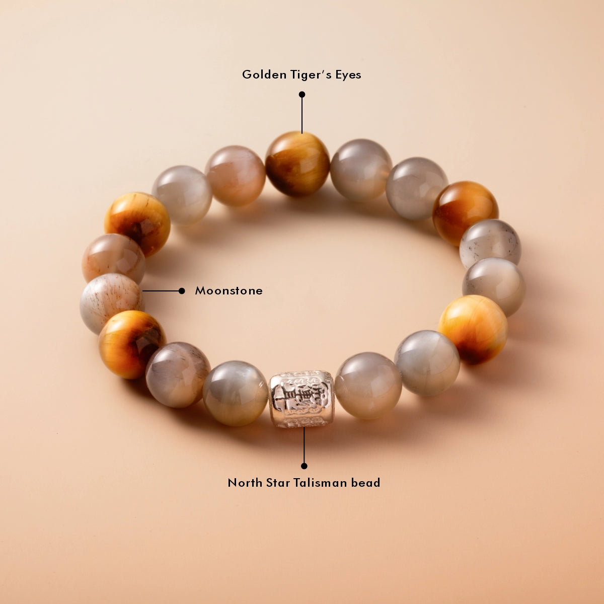 Bracelet For Metal Element Gentle & Balance Energy - Moonstone & Golden Tiger's Eye
