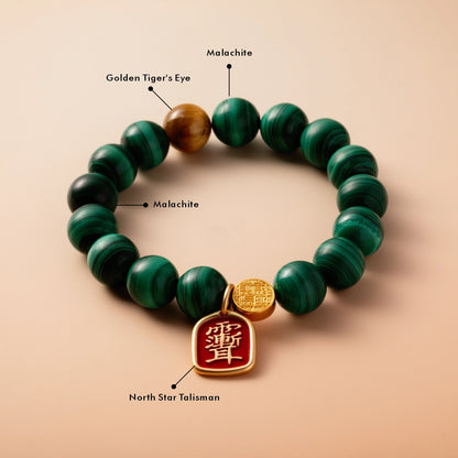 Bracelet For Wood Element Amplified Energy - Malachite & Golden Tiger’s Eye