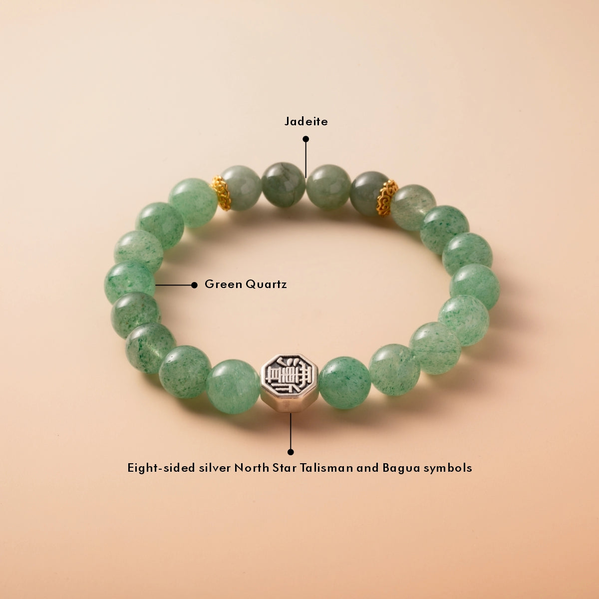 Bracelet For Wood Element Gentle & Balance Energy- Green Quartz & Jadeite
