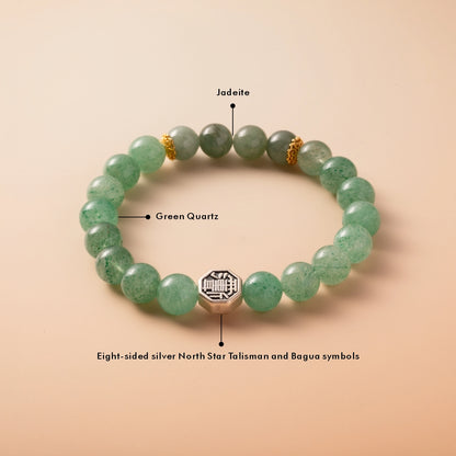 Bracelet For Wood Element Gentle & Balance Energy- Green Quartz & Jadeite