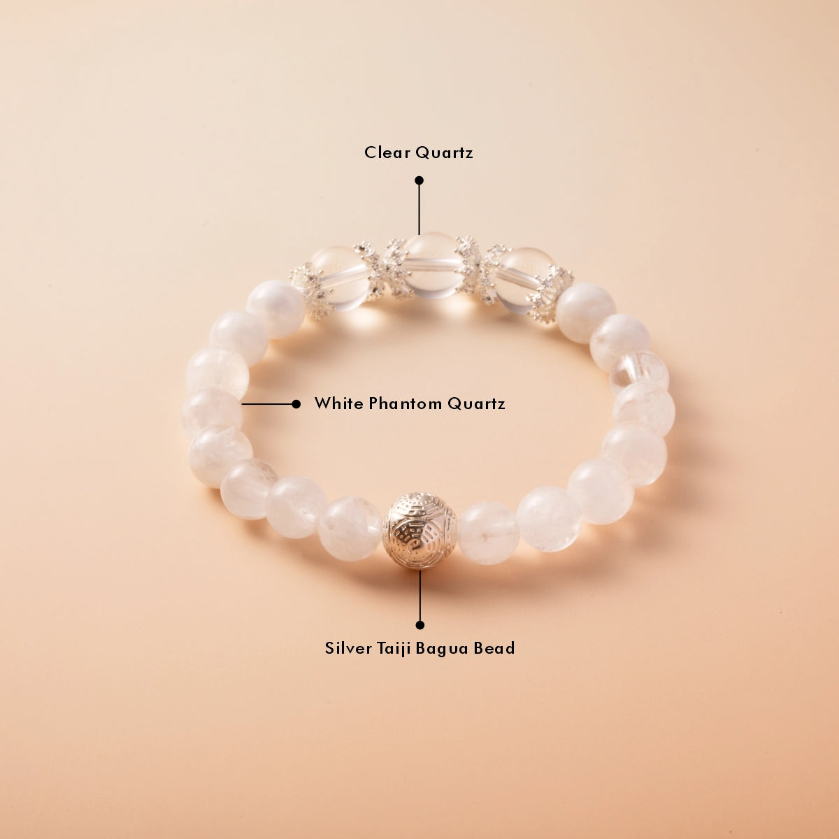 Bracelet For Metal Element Gentle & Balance Energy - White Phantom Quartz & Clear Quartz