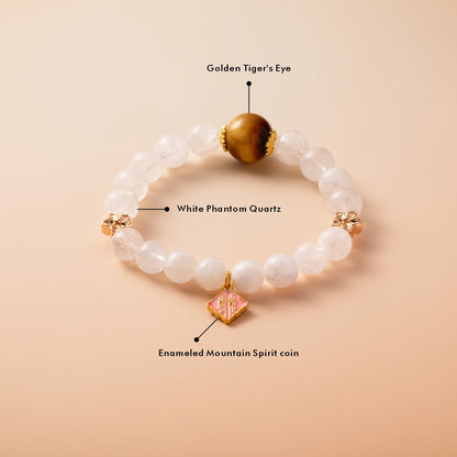 Bracelet For Metal Element Gentle & Balance Energy - White Phantom Quartz & Golden Tiger’s Eye