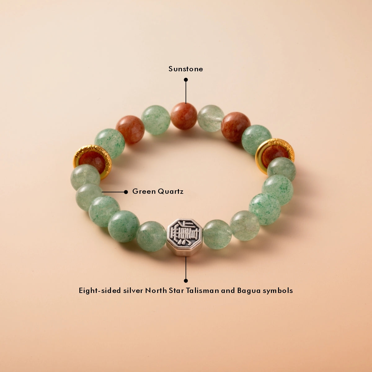 Bracelet For Wood Element Amplified Energy - Green Quartz & Sunstone