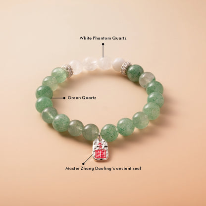 Bracelet For Wood Element Amplified Energy - Green Quartz & White Phantom Quartz