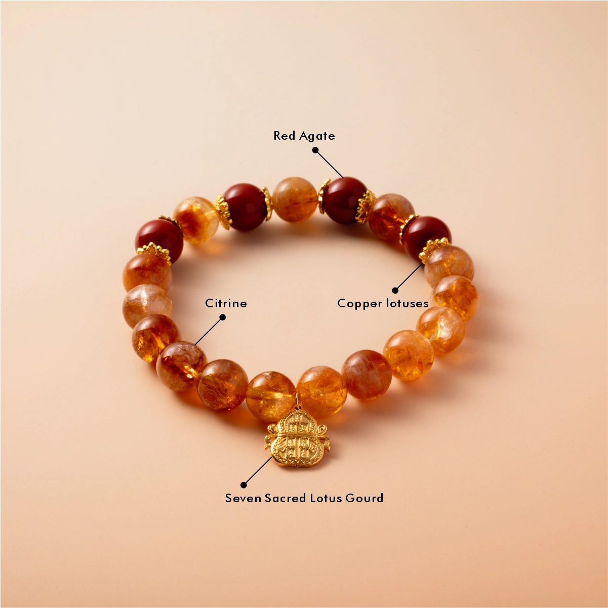 Bracelet For Earth Element Gentle & Balance Energy - Citrine & Red Agate