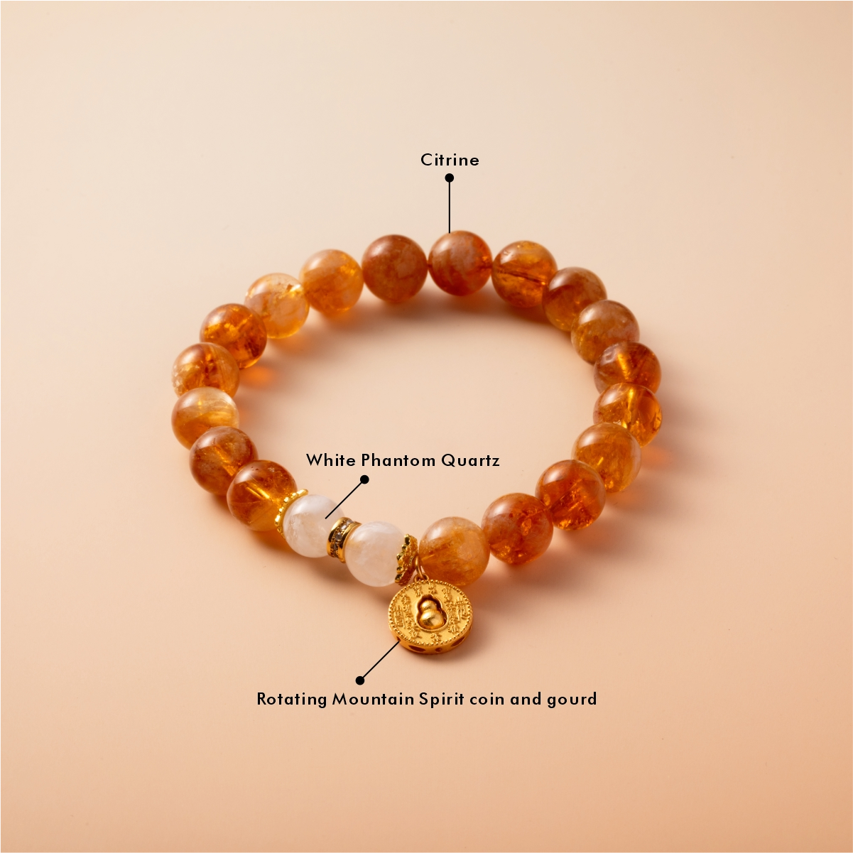 Bracelet For Earth Element Amplified Energy- Citrine & White Phantom Quartz