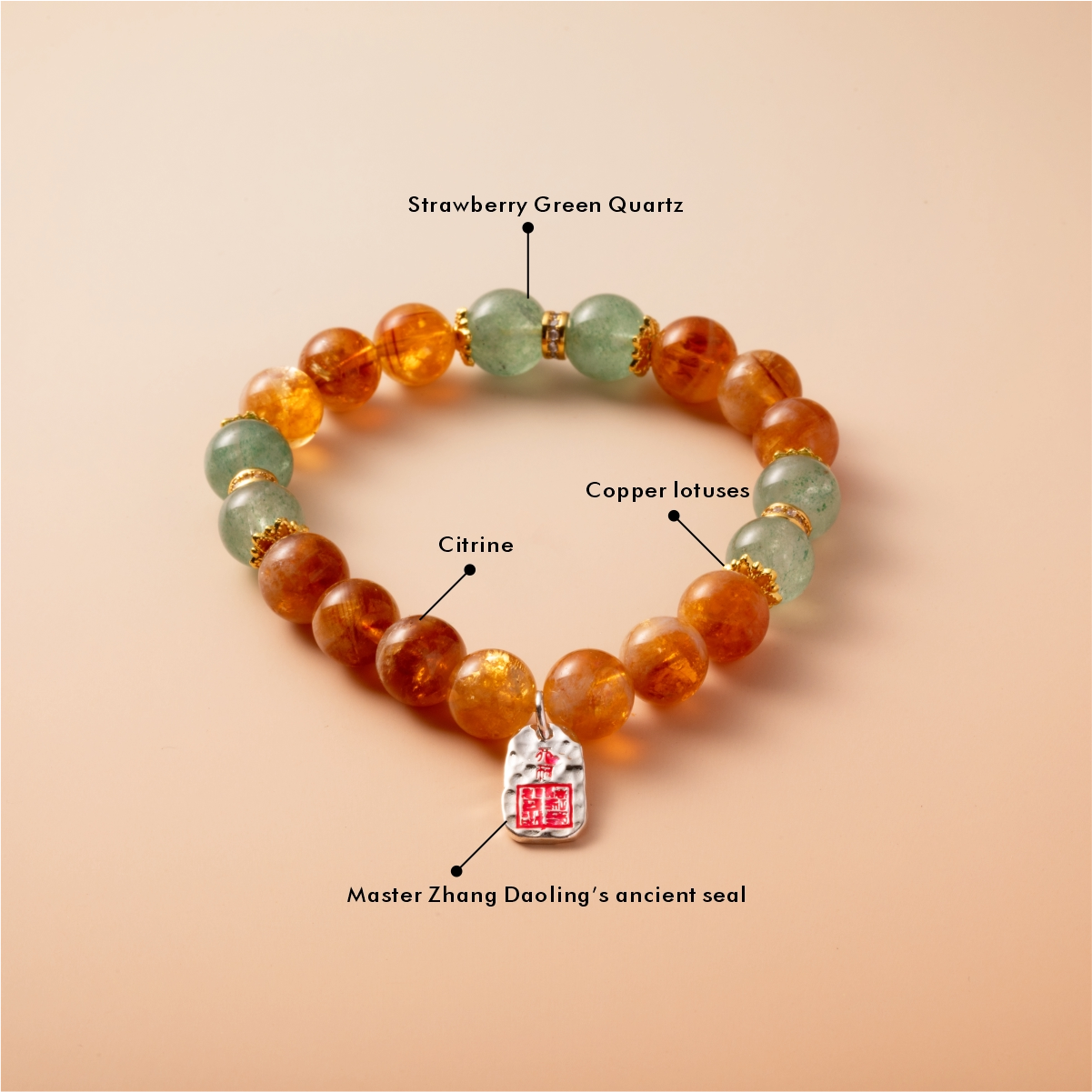 Bracelet For Earth Element Amplified Energy- Citrine & Strawberry Green Quartz