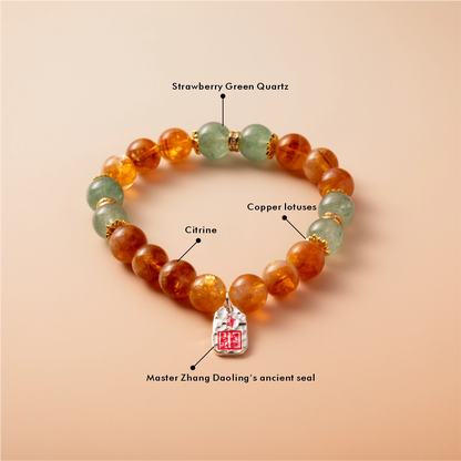 Bracelet For Earth Element Amplified Energy- Citrine & Strawberry Green Quartz