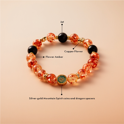 Bracelet For Earth Element Amplified Energy- Flower Amber & Jet