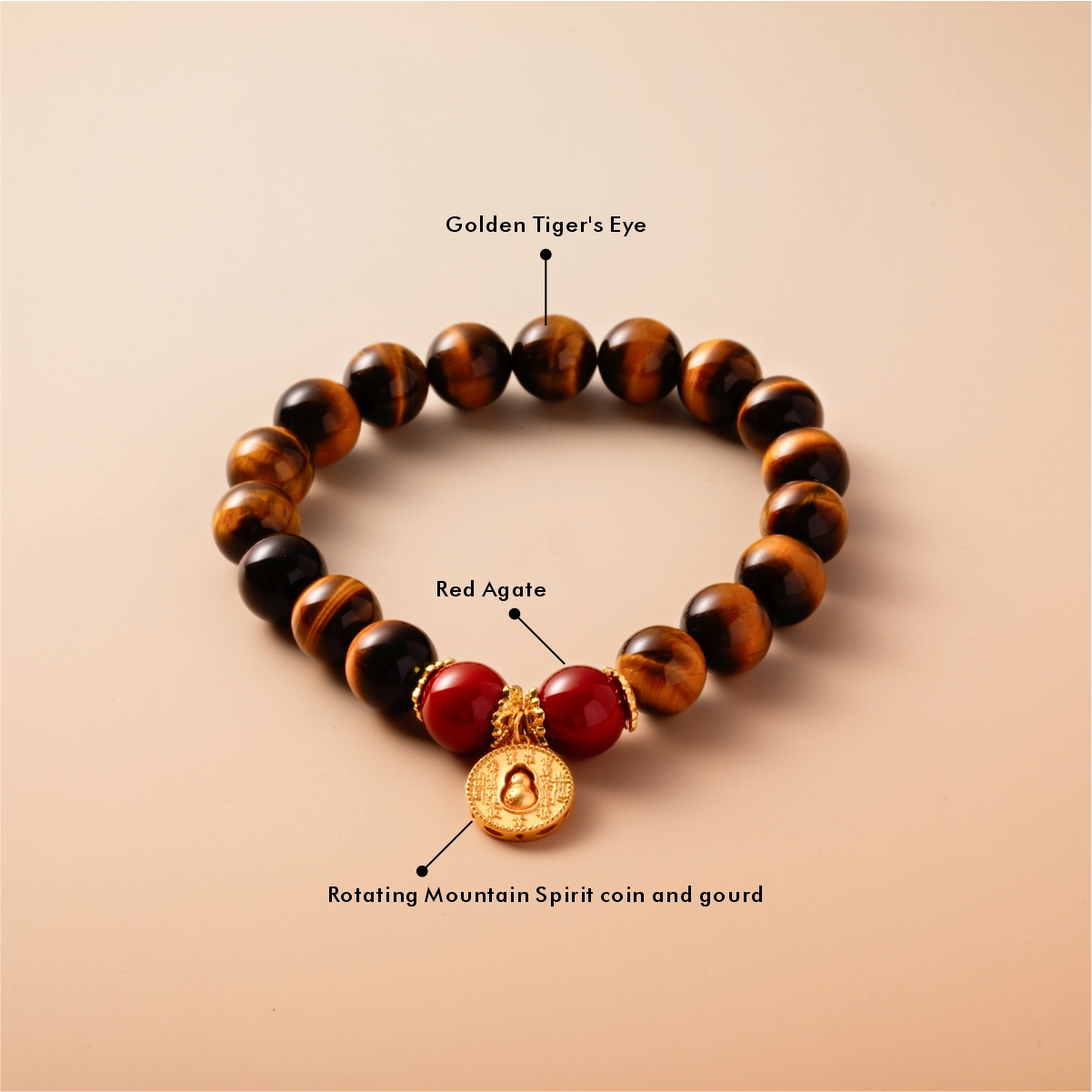 Bracelet For Earth Element Gentle & Balance Energy - Golden Tiger's Eye & Red Agate