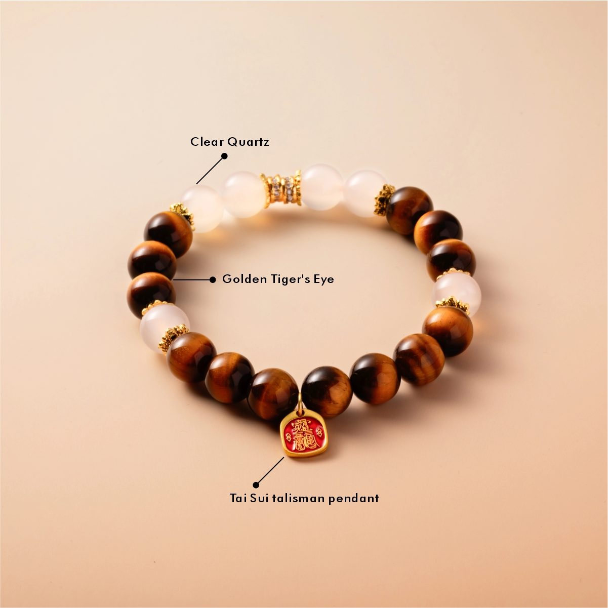 Bracelet For Earth Element Amplified Energy- Golden Tiger's Eye & Clear Quartz