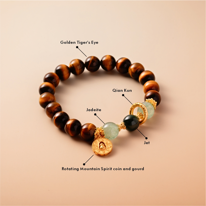 Bracelet For Earth Element Amplified Energy- Golden Tiger's Eye & Jadeite & Jet